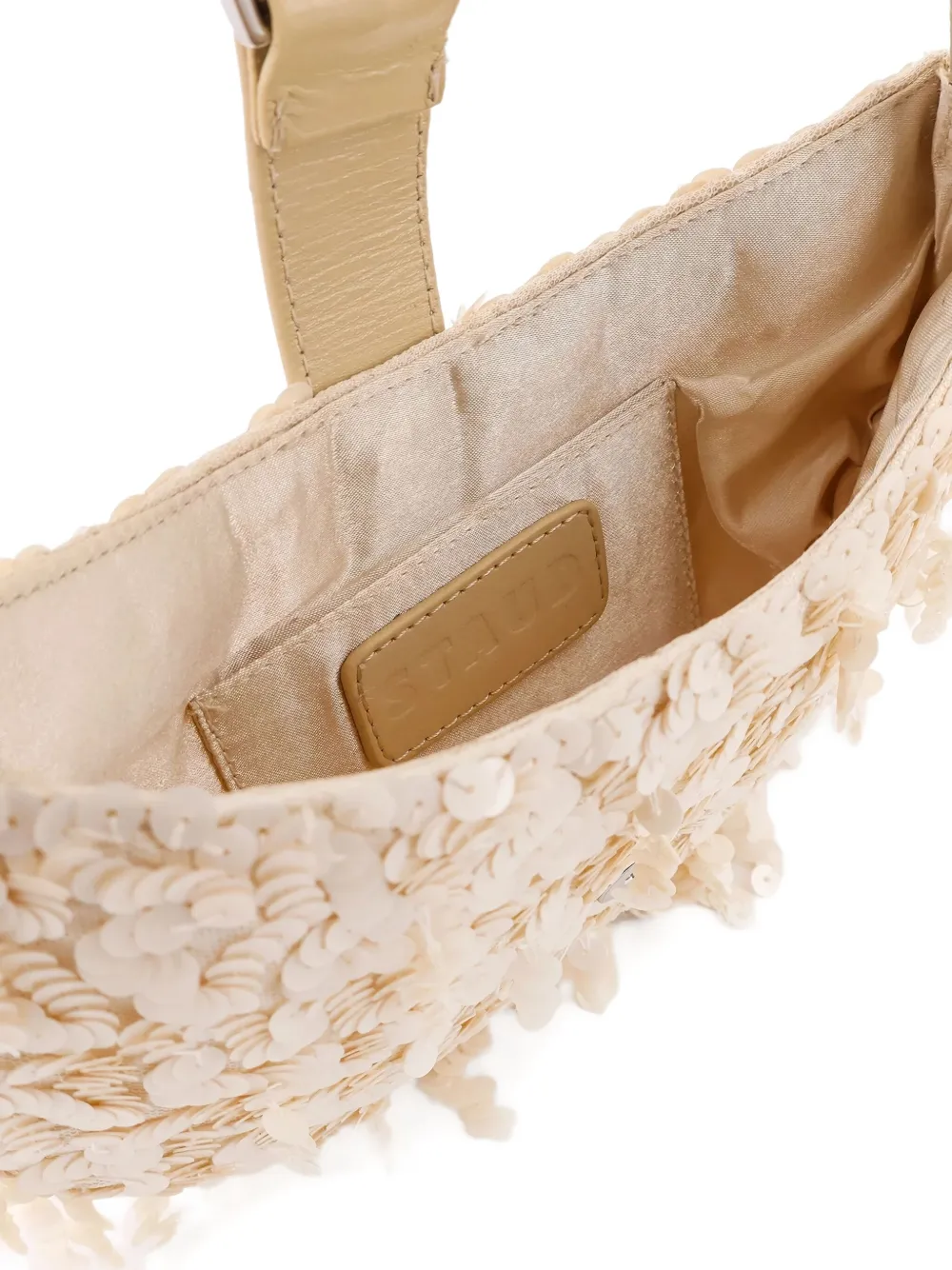 STAUD Alana schoudertas met pailletten Beige