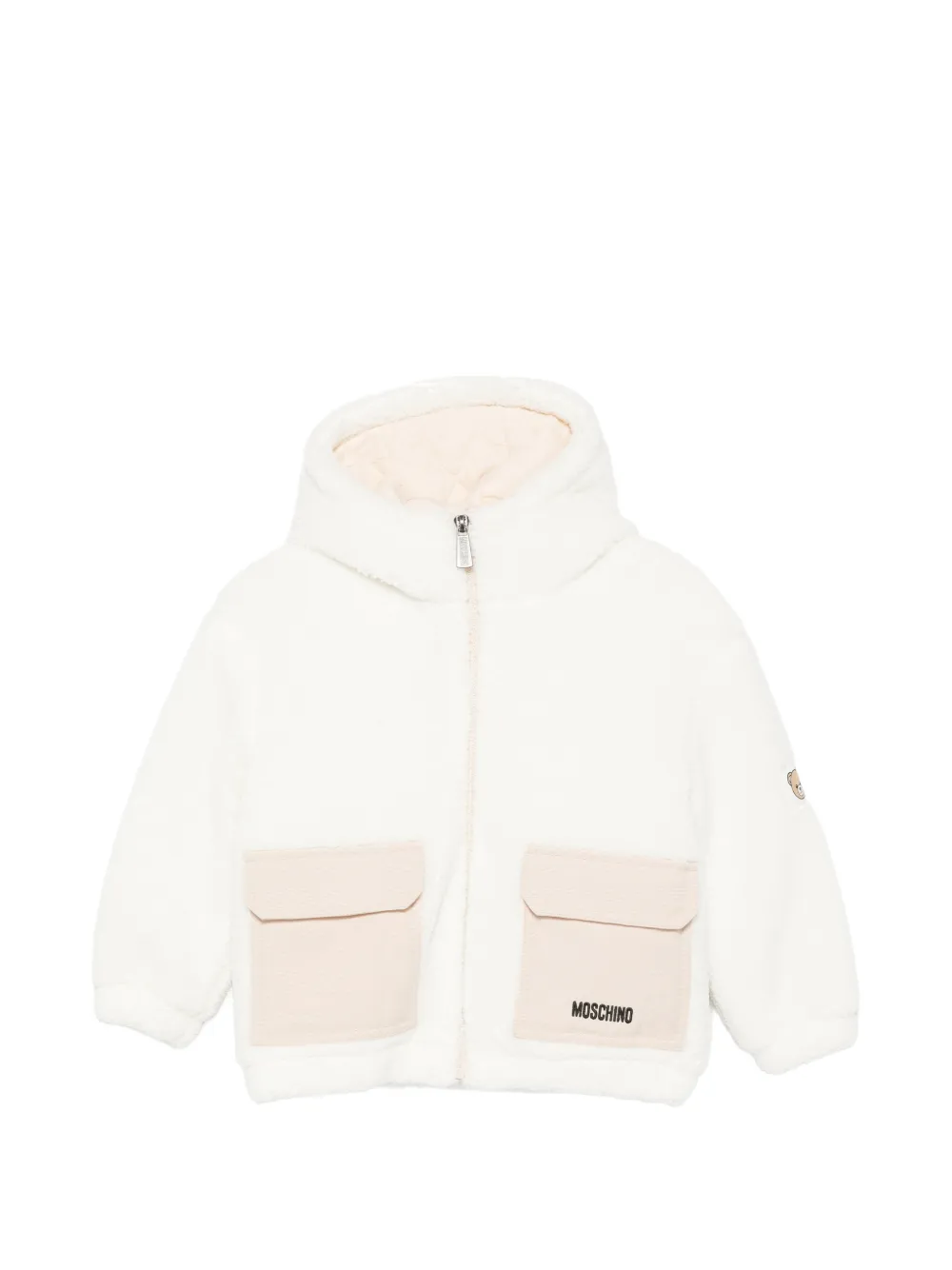 Moschino Kids logo-embroidered hooded jacket - Bianco