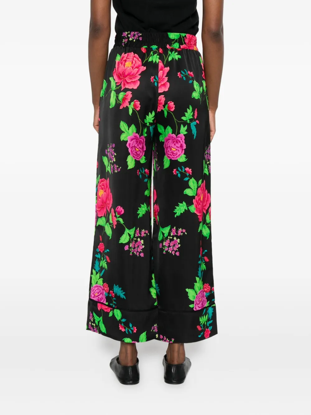 NISSA Broek met elastische taille en bloemenprint Zwart