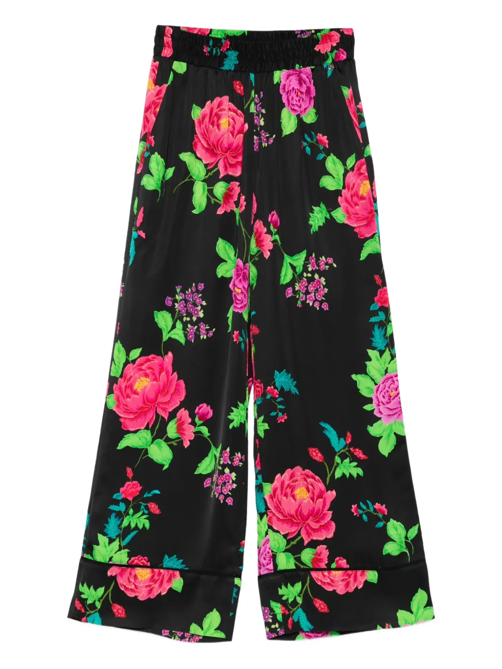 NISSA floral-print elastic-waist trousers | Black | Image 1