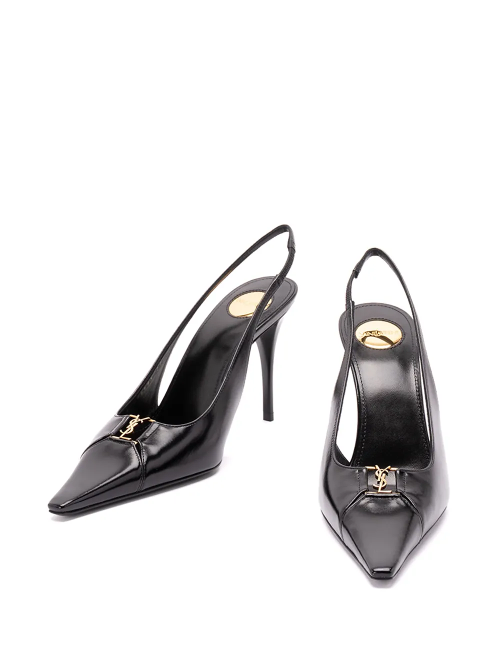 Saint Laurent 90mm Babylone Leather Slingback Pumps In Black