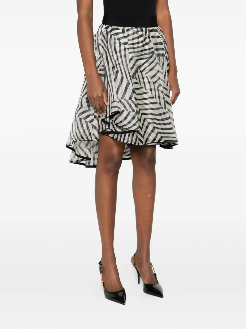 Gemy Maalouf Stripe-pattern Ruffle-details Midi Skirt In Black