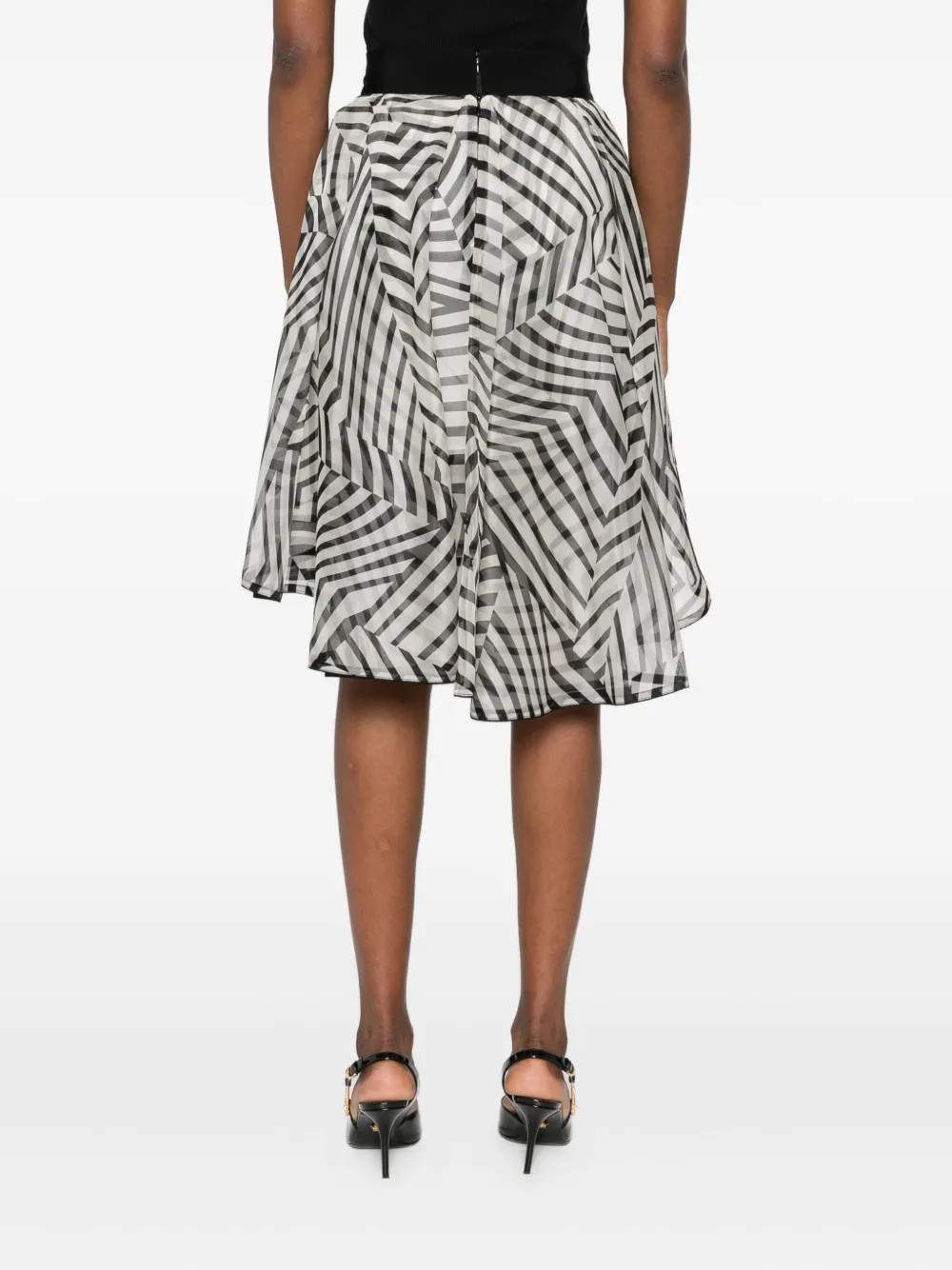 Gemy Maalouf Stripe-pattern Ruffle-details Midi Skirt In Black
