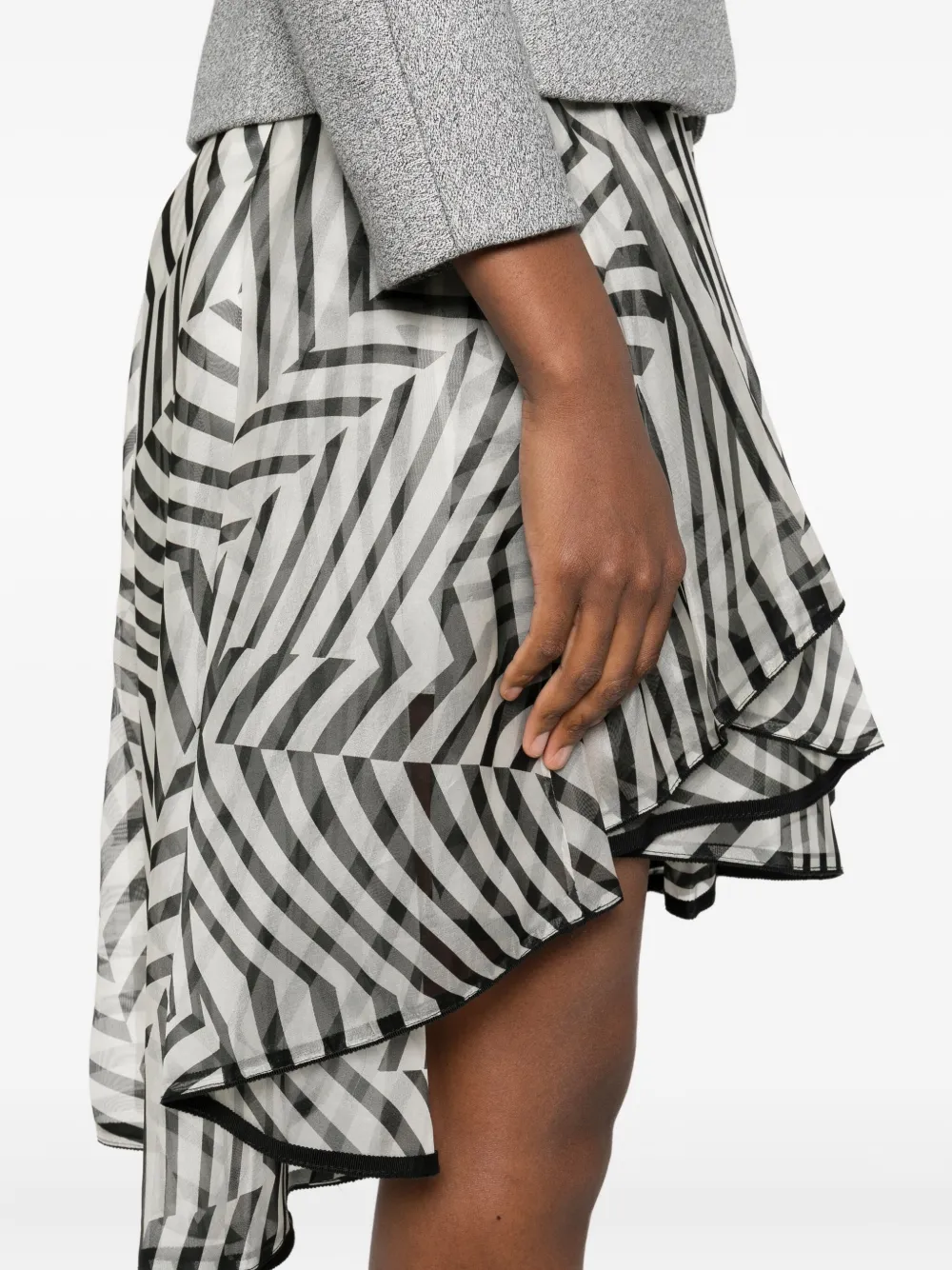 Gemy Maalouf Stripe-pattern Ruffle-details Midi Skirt In Black