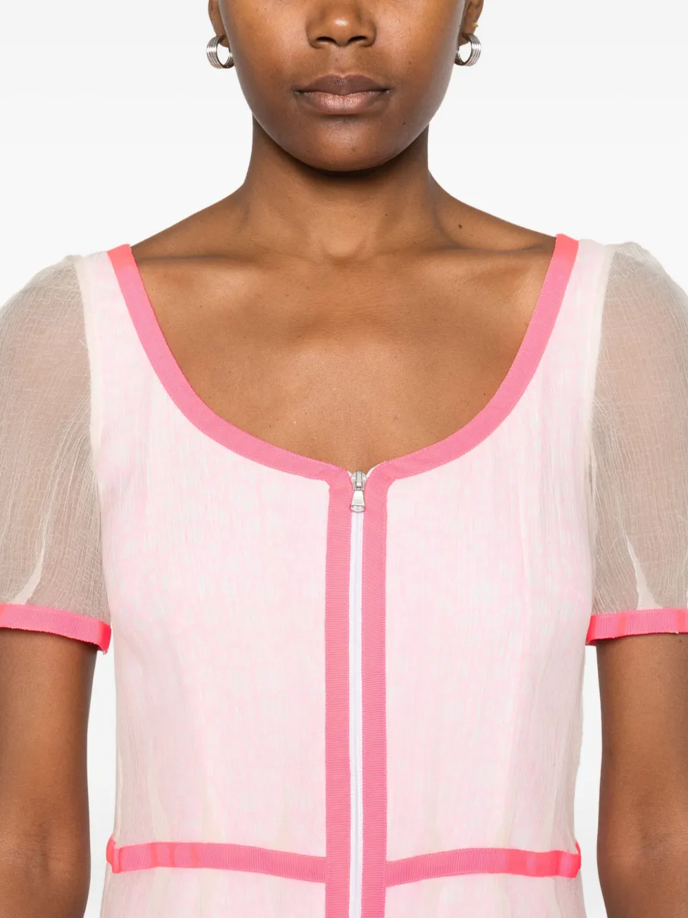 Gemy Maalouf Zip-front Mesh-paneled Mini Dress In Pink