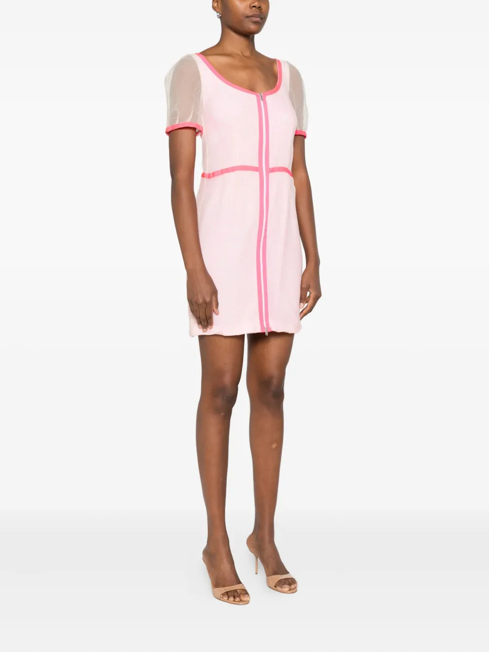 Gemy Maalouf Zip-front Mesh-paneled Mini Dress In Pink