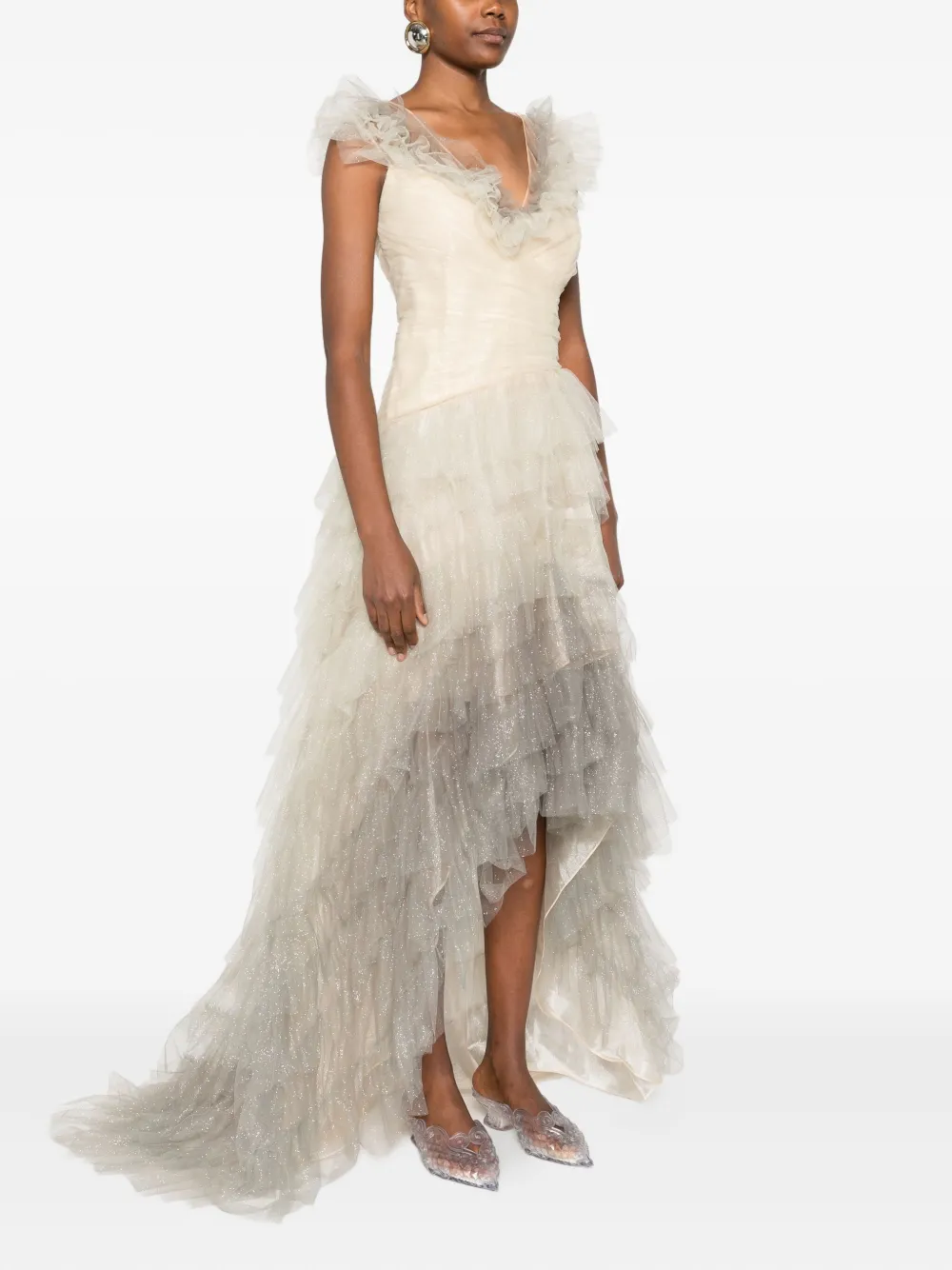 Gemy Maalouf Maxi-jurk met ruches en glitter Beige