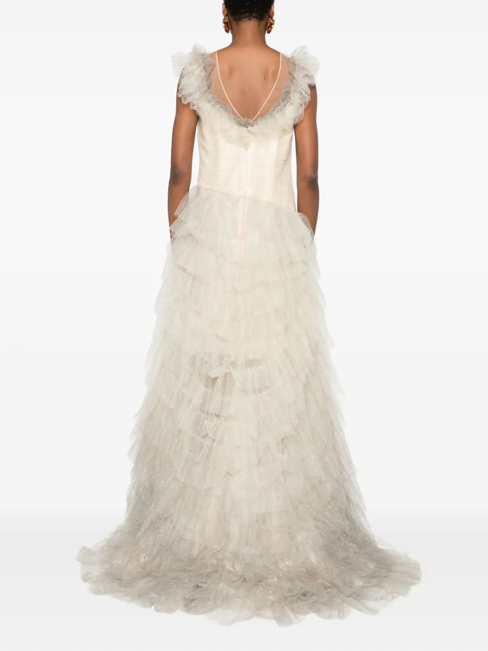 Gemy Maalouf Maxi-jurk met ruches en glitter Beige