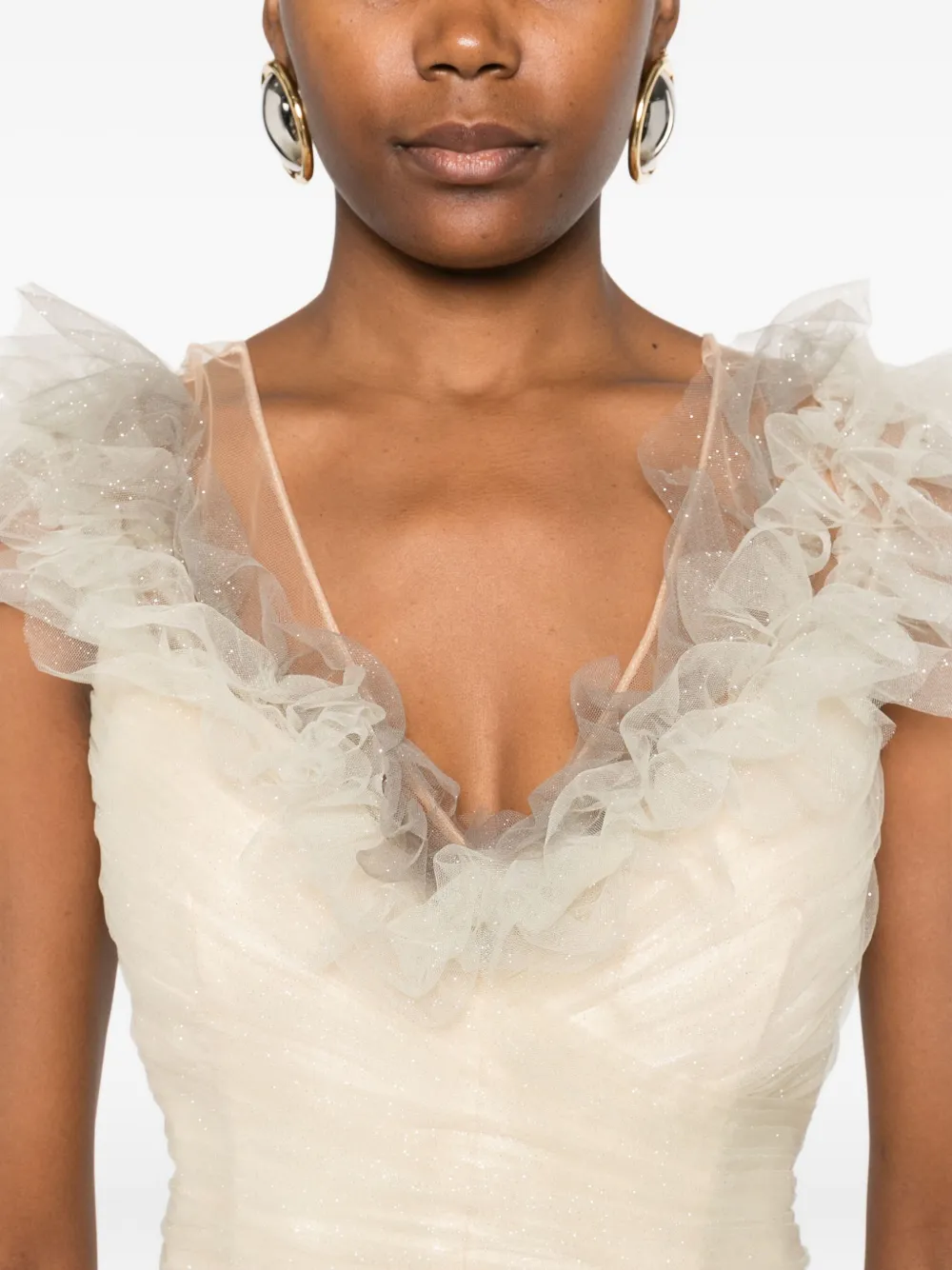 Gemy Maalouf Maxi-jurk met ruches en glitter Beige