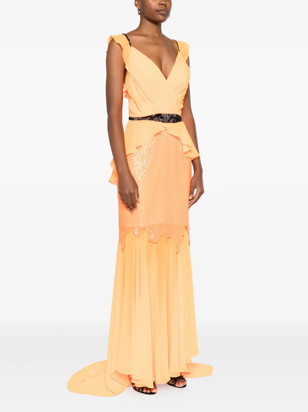 Gemy Maalouf Jurk met peplum-design en verfraaid met pailletten Oranje