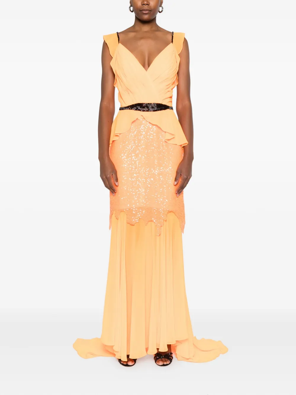 Gemy Maalouf Jurk met peplum-design en verfraaid met pailletten - Oranje