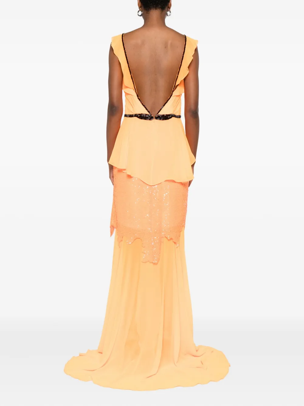 Gemy Maalouf Jurk met peplum-design en verfraaid met pailletten Oranje