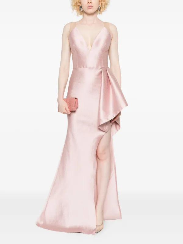 Gemy Maalouf V-neck Ruffled Gown | Pink