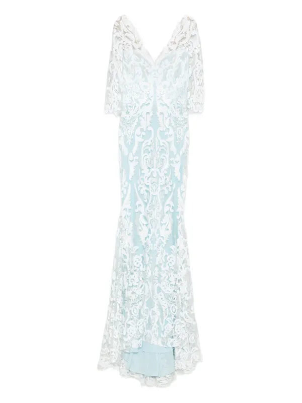 Gemy Maalouf lace-overlay Gown | Blue | FARFETCH Gemy Maalouf lace-overlay Gown | Blue | FARFETCH