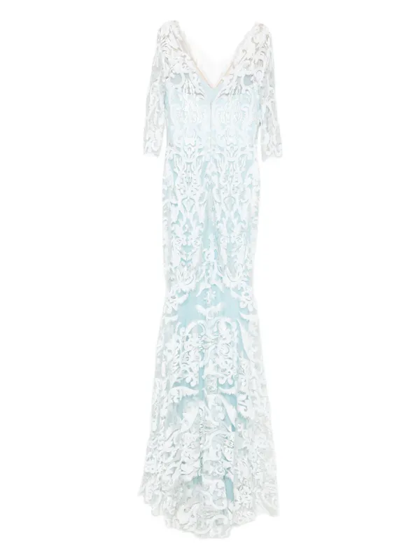 Gemy Maalouf lace-overlay Gown | Blue | FARFETCH Gemy Maalouf lace-overlay Gown | Blue | FARFETCH