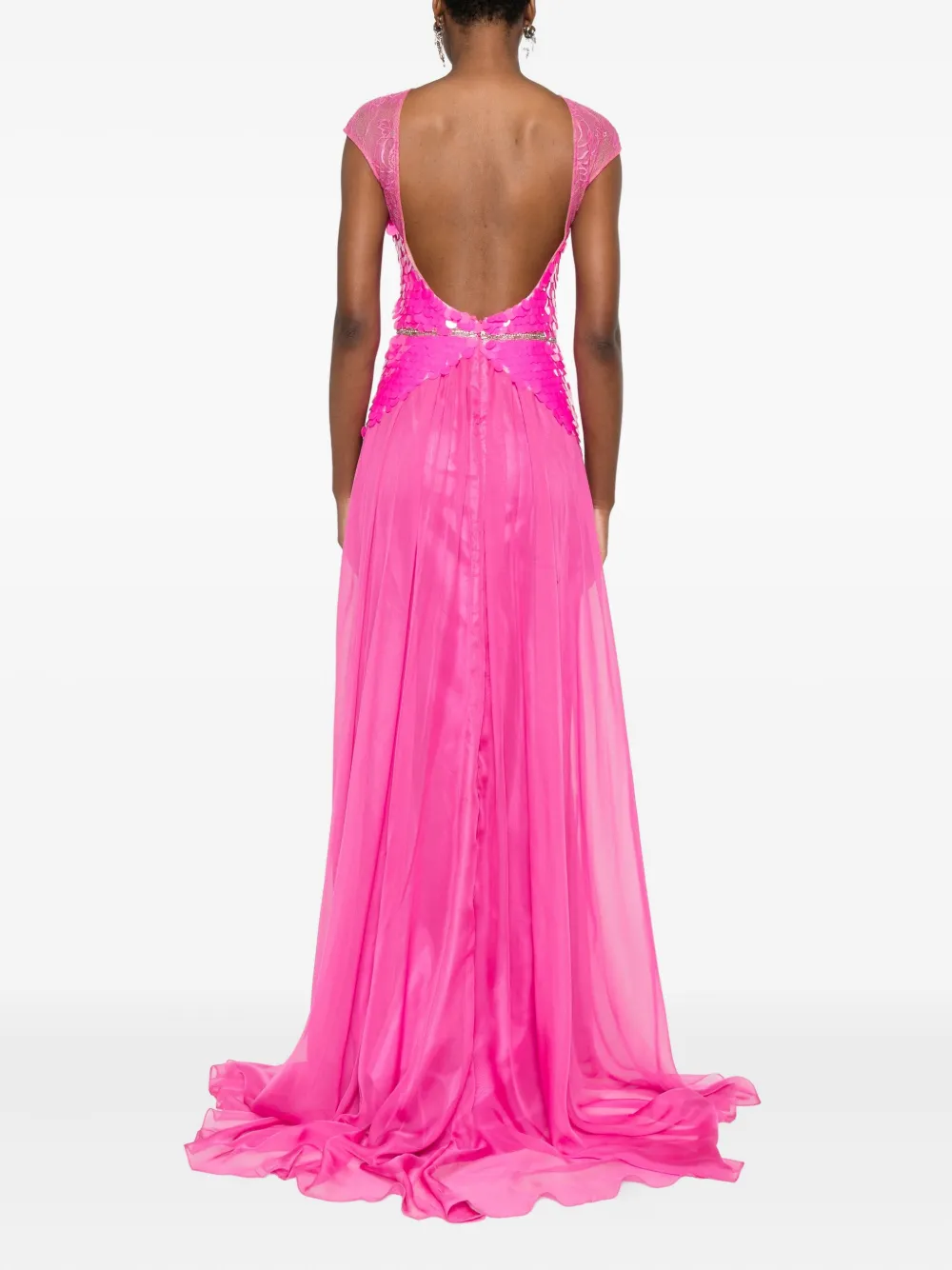 Gemy Maalouf Lace-panelled Sequinned Gown In Pink