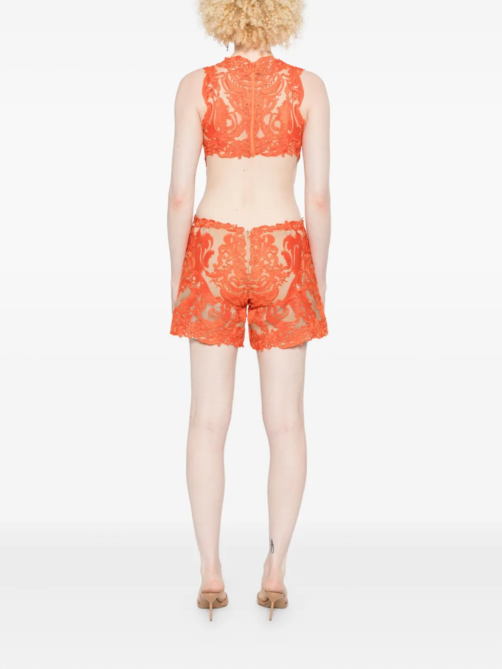 Gemy Maalouf Lace-embroidered Playsuit In Orange