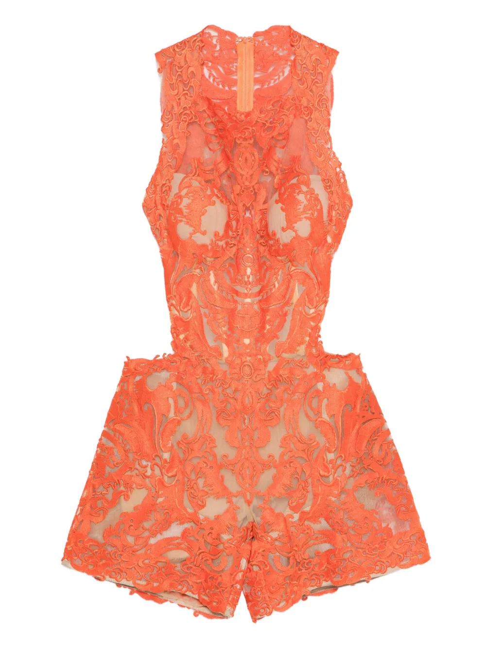Gemy Maalouf Lace-embroidered Playsuit In Orange