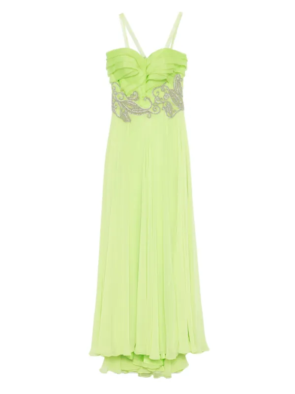 Gemy Maalouf Embellished Ruffled Dress - Green Gemy Maalouf Embellished Ruffled Dress - Green