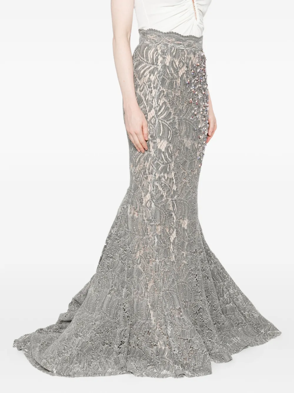 Gemy Maalouf Bead-embellished Lace Skirt In Gray