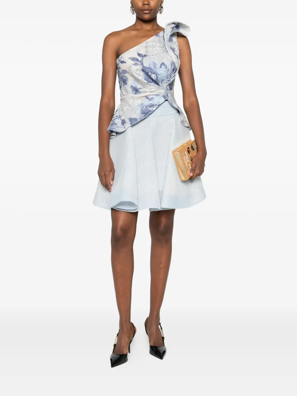 Gemy Maalouf Flared rok met mesh textuur - Blauw