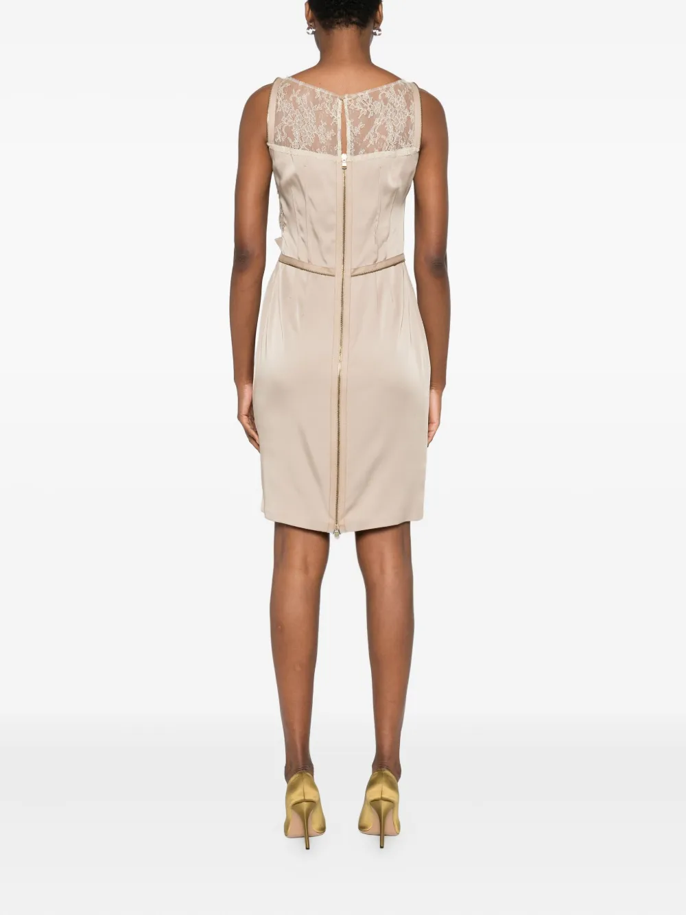 Gemy Maalouf Gedrapeerde jurk met kanten vlakken Beige