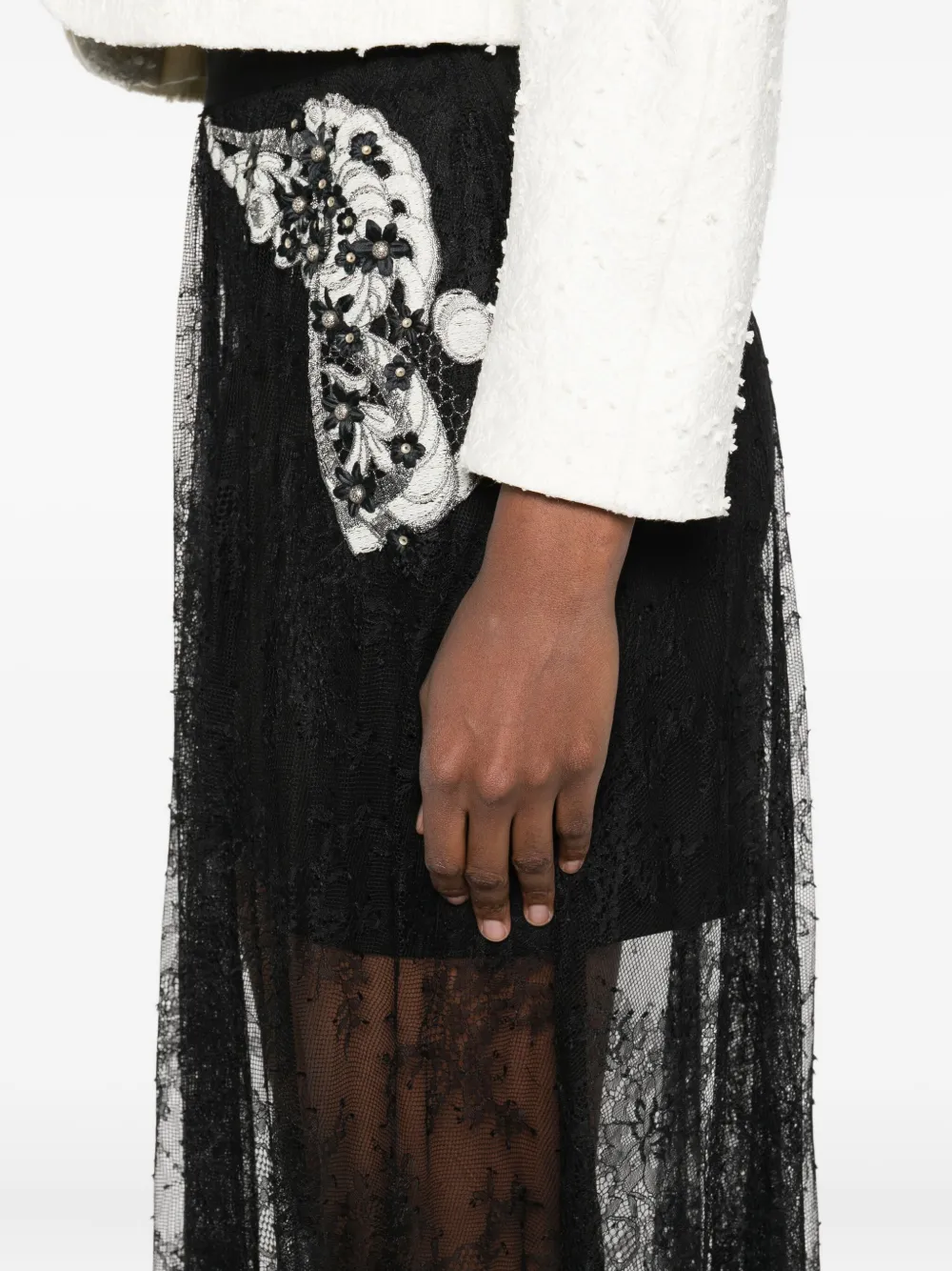 Gemy Maalouf Rok verfraaid met kant en plooien Zwart