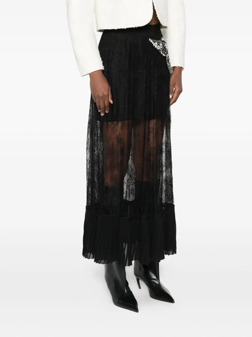 Gemy Maalouf Rok verfraaid met kant en plooien Zwart