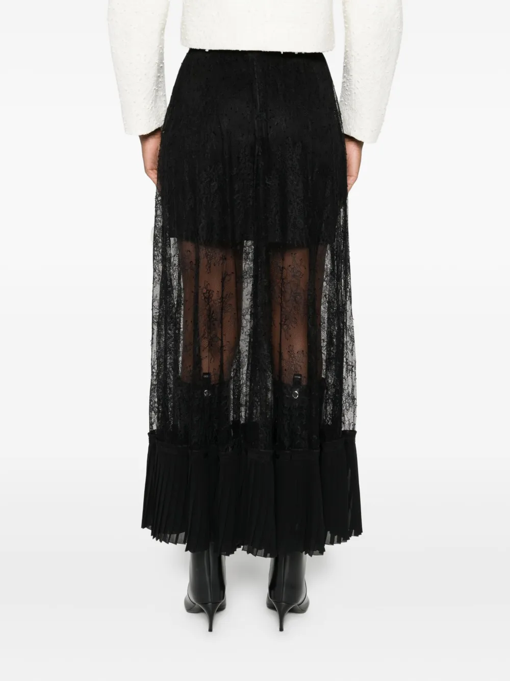 Gemy Maalouf Rok verfraaid met kant en plooien Zwart