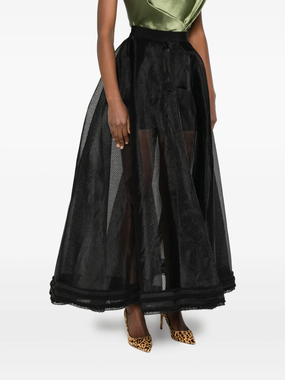 Gemy Maalouf Textured Lace-trimmed Maxi Skirt In Black