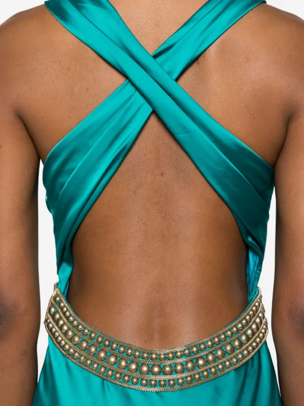 Gemy Maalouf stud-embellished v-neck Dress | Green | FARFETCH Gemy Maalouf stud-embellished v-neck Dress | Green | FARFETCH