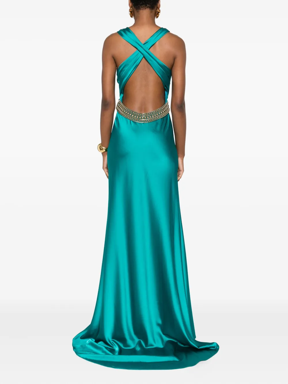 Gemy Maalouf Jurk verfraaid met studs en V-hals Groen