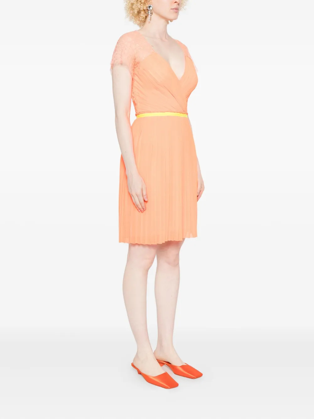 Gemy Maalouf Geplooide mini-jurk met kanten vlak Oranje