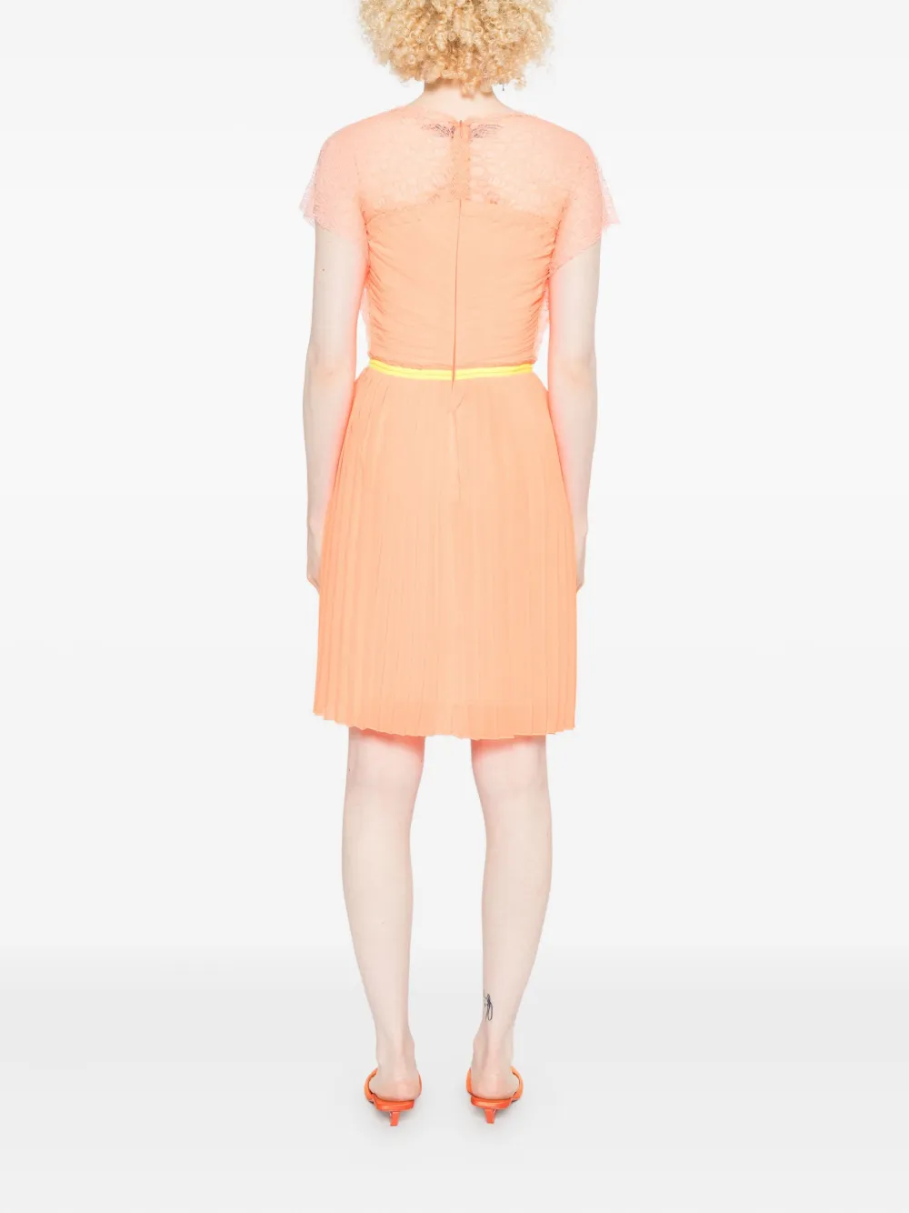 Gemy Maalouf Geplooide mini-jurk met kanten vlak Oranje