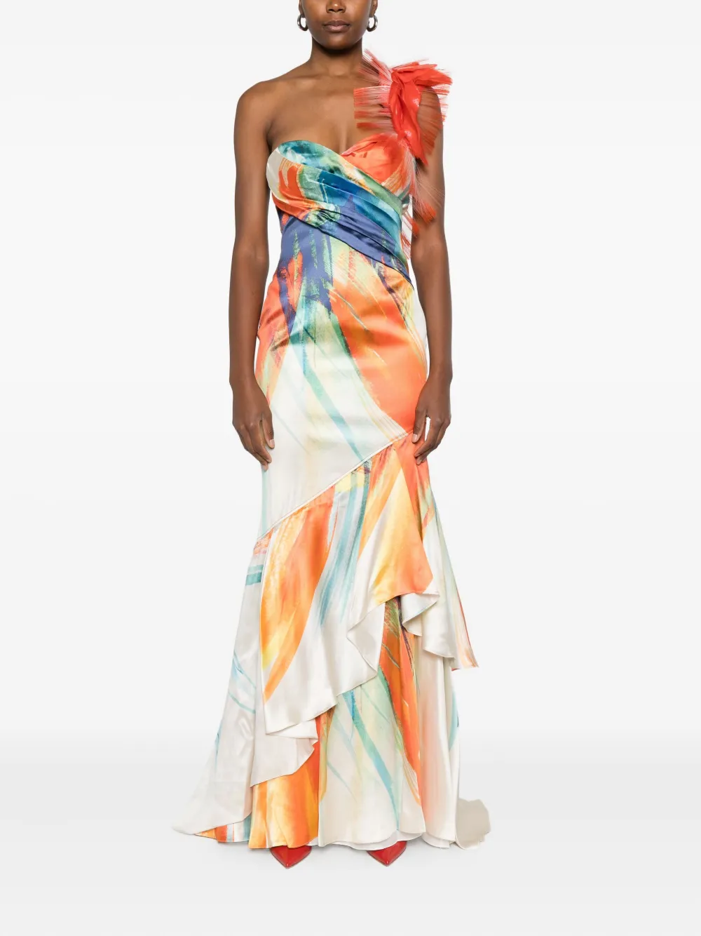 Gemy Maalouf Maxi-jurk met ruches en abstracte print - Wit