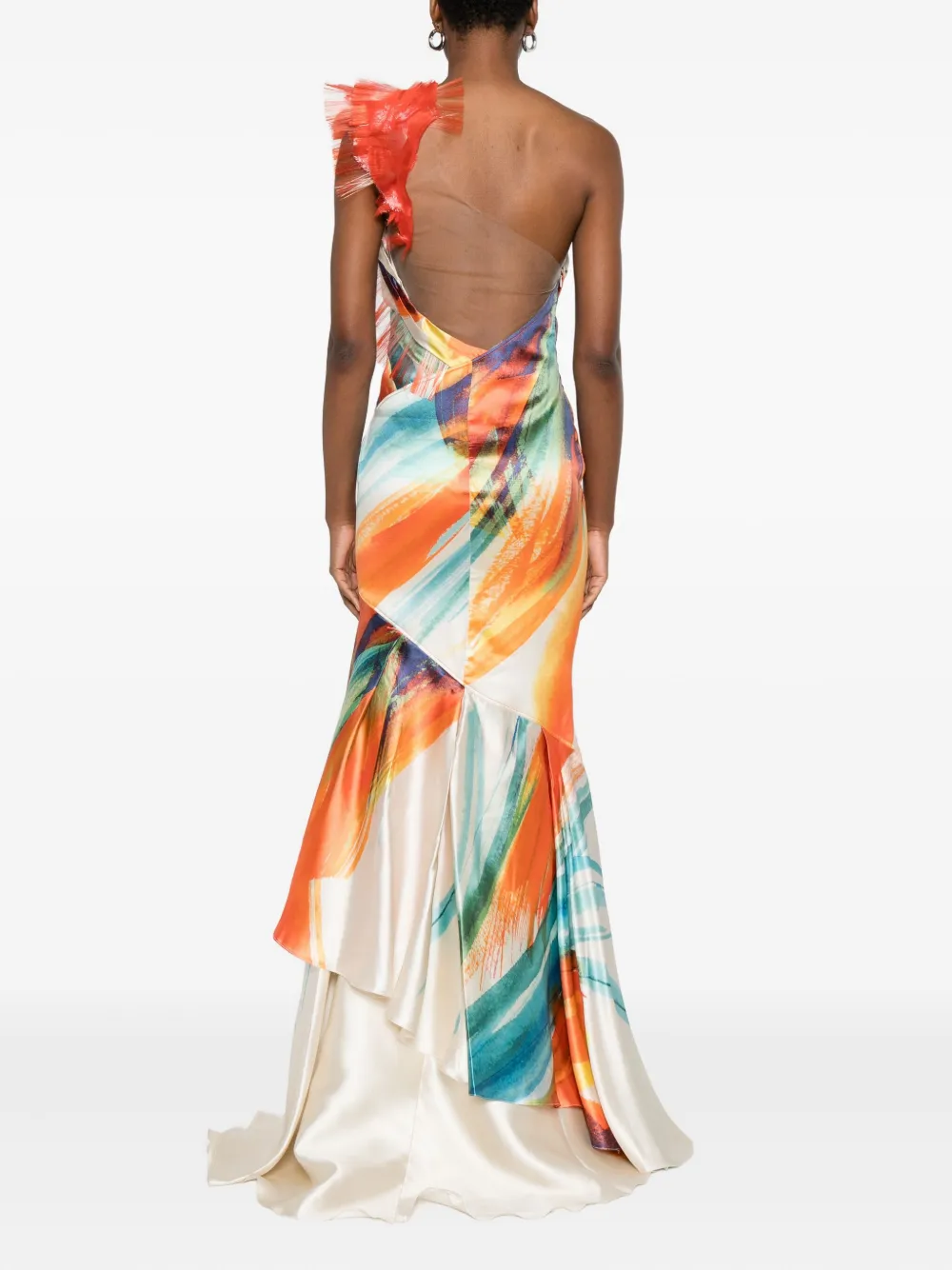 Gemy Maalouf Maxi-jurk met ruches en abstracte print Wit