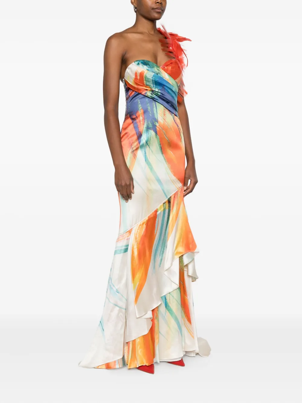 Gemy Maalouf Maxi-jurk met ruches en abstracte print Wit