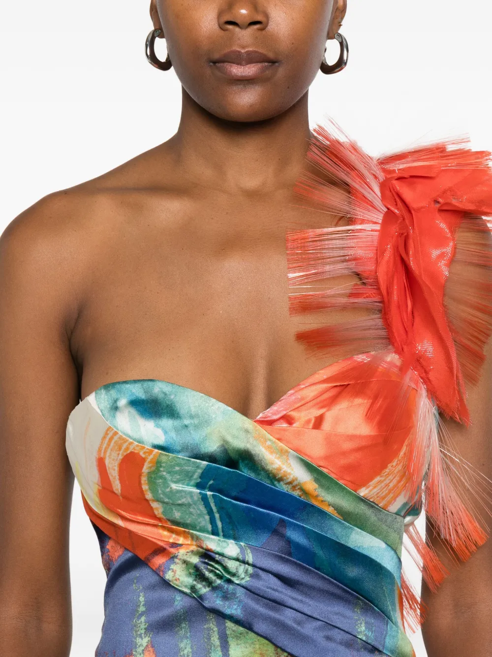 Gemy Maalouf Maxi-jurk met ruches en abstracte print Wit