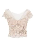 Gemy Maalouf bead-embellished lace top - Neutrals