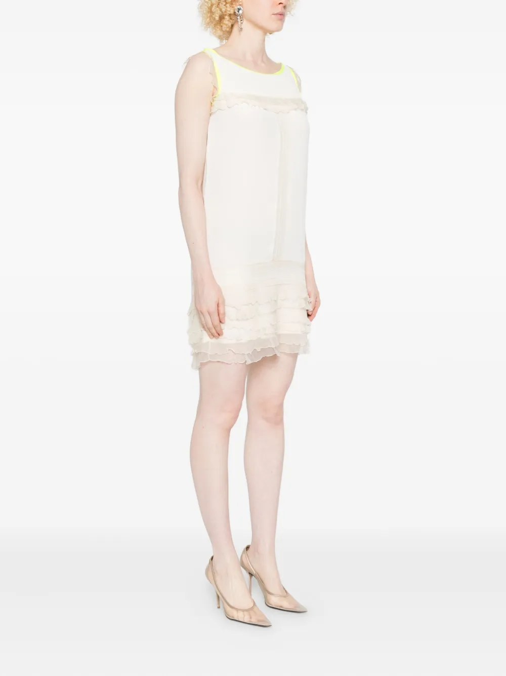 Gemy Maalouf Ruffled Trim Sleeveless Mini Dress In White