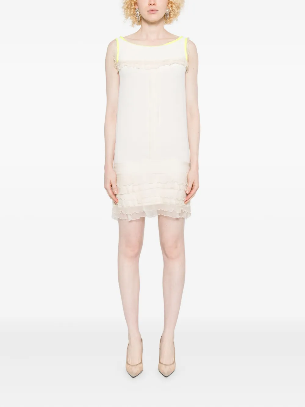 Gemy Maalouf Mouwloze mini-jurk met ruches - Beige