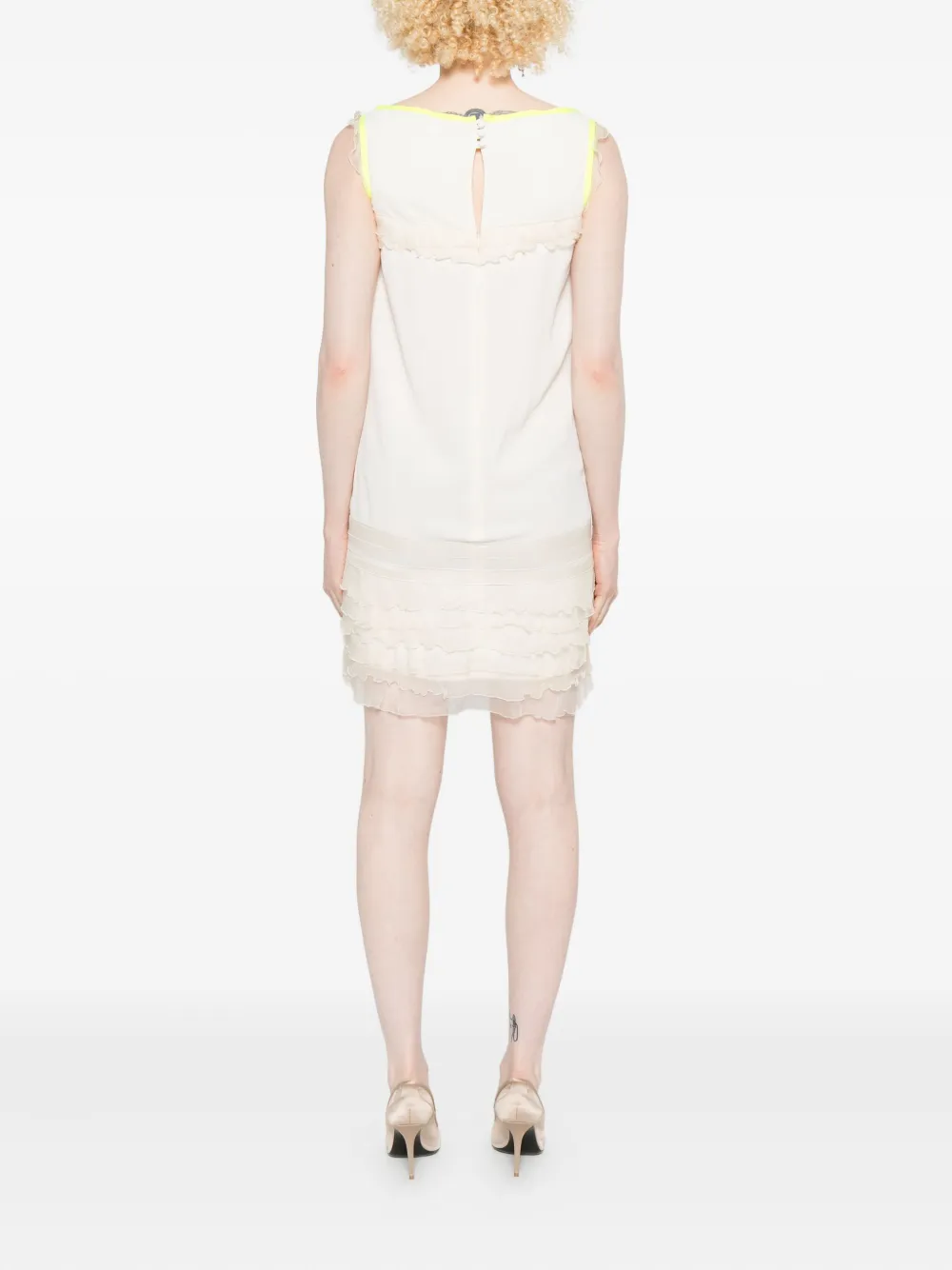 Gemy Maalouf Ruffled Trim Sleeveless Mini Dress In White