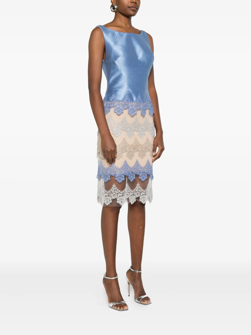 Gemy Maalouf Lace-panelled Sleeveless Dress In Blue