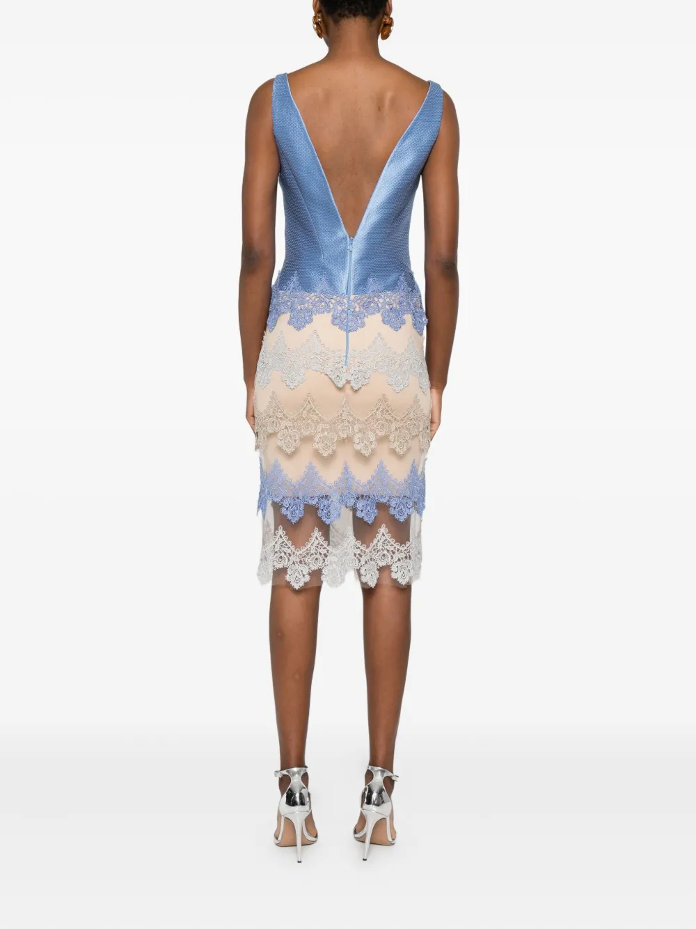 Gemy Maalouf Lace-panelled Sleeveless Dress In Blue