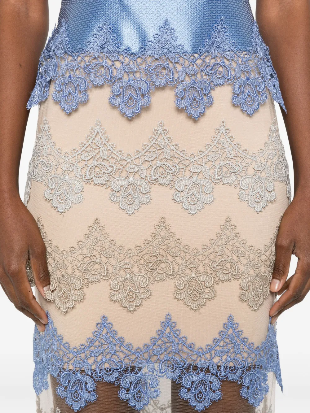 Gemy Maalouf Lace-panelled Sleeveless Dress In Blue