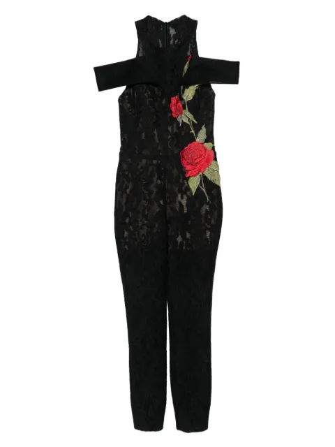 Gemy Maalouf rose-embroidered off-shoulder jumpsuit
