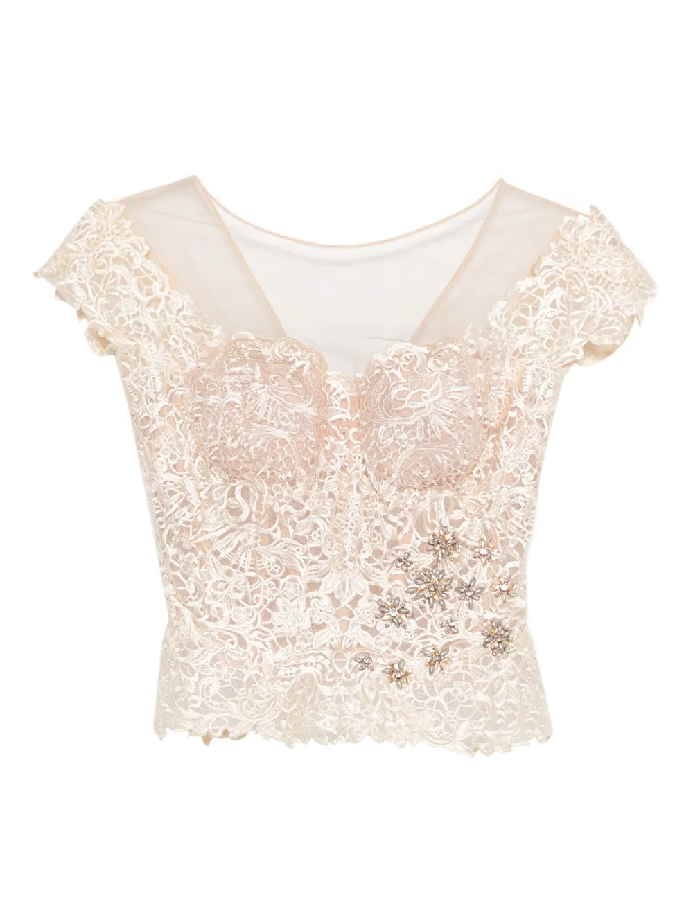 Gemy Maalouf bead-embellished lace top | Gold | Image 1