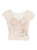 Gemy Maalouf bead-embellished lace top - Gold
