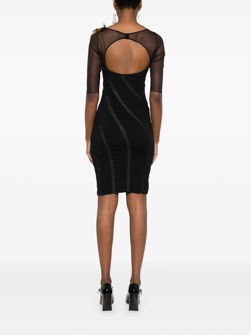 Gemy Maalouf Jurk verfraaid met veren en doorzichtig vlak Zwart