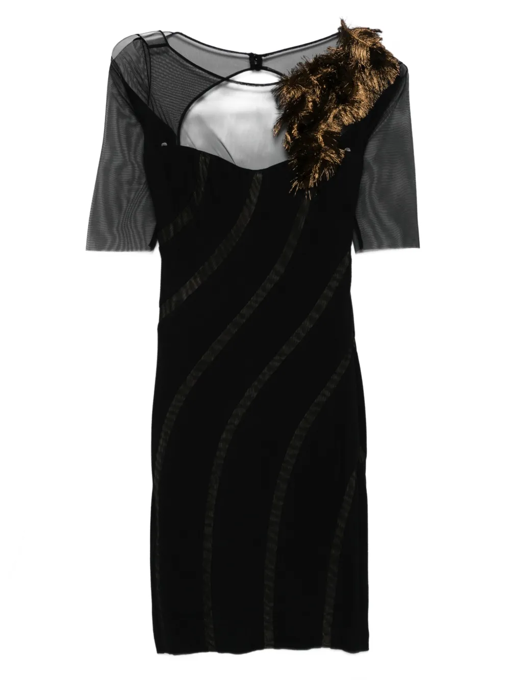 Gemy Maalouf feather-embellished sheer-panelled dress | Black | Image 1